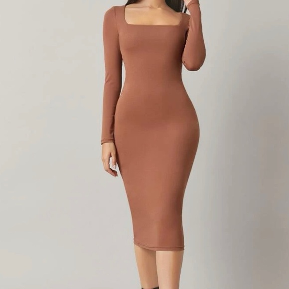 BASICS Cotton Square Neck Form Fitted Dress - Picture 1 of 2